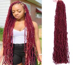 Mtmei Hair Faux Locs Crochet Long Curly Dreadlocks Extensions Natural Soft Braids Red Burgundy Ombre 2204021904614