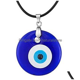 Pendant Necklaces Blue Evil Eye Pendant Necklace For Women Black Wax Cord Chain Men Choker Jewelry Lucky Amet Female Party Gift Drop D Dhgs0