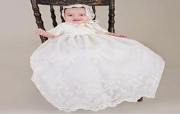 New Arrival Noble Baby Girls Christening Dress White Beige Baptism Gown Lace WITH BONNET Dress 024month2568074