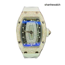 Swiss Watch Female Watch RM Watch Womens Series RM07-01 Rose Gold Full Diamond White Fritillaria Lip Automatic Mechanical Rm0701 Womens Watch Set