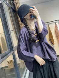 Shirt Oversized New Summer Vintage Women Loose Irregular Cotton Linen Blouse Casual Ethnic Style Blouse Korea Ladies Big Size Tops