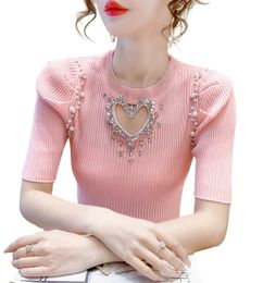 Knitted short sleeve slim hollow diamond bottoming shirt S M L XL