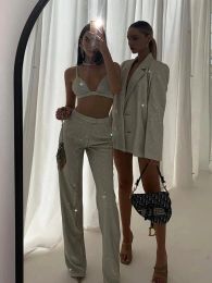 Suits Women Glitter Silver Tops And Pants Set Sexy Party Club Night Outfits Fashion Sparkly Blazer Trousers 2 Piece Set Lady Tracksuit