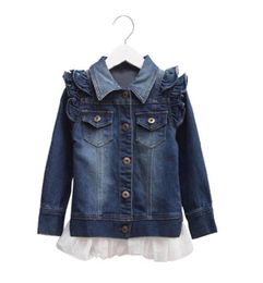 312 Years Baby Girls Denim Jackets Coats Fashion Children Outwear Coat Patchwork in Lace and Demin Kids Denim Jacket Clothing9221963