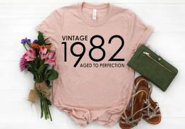 T-Shirts Vintage 1982 40th Birthday Gift Party TShirt 100% Cotton Plus Size Female Clothing O Neck Shirt Short Sleeve Girl Top Tee y2k