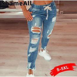 bottoms Plus Size Jeans Women 2021 European and American Style Ripped Skinny Jeans for Teen Girls