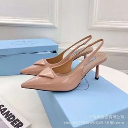 s Triangle Label Baotou Sandals for Women Fairy Queen Air Lady Little Cat Heel Pointed Leather High Heels