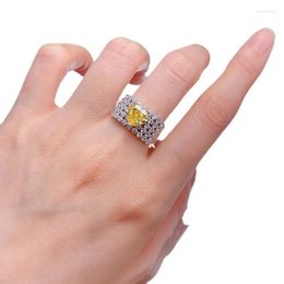 Cluster Rings SpringLady Crushed Cut Heart Citrine High Carbon Diamond Gemstone 925 Sterling Silver Women Ring Anniversary Gifts Jewelry