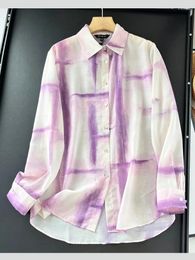 Women's Blouses 2024 Spring And Summer Fashion Office French Shirt Retro Tie-dye Striped Casual Top