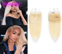 Indian Human Hair 6X6 Lace Closure Blonde Light Color 613 Straight 1226inch Middle Three Part Straight Top Closures3991040