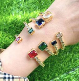 Bangle 3Pcs Bangles Luxury Crystal Wedding Jewellery Pave Red Blue Green Translate Clear CZ Zirconia Shiny Cuff For Women