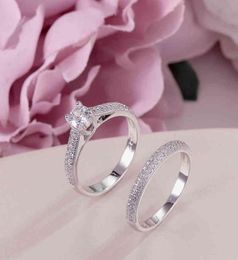 100 Real 925 Silver Rings For Women Simple Double Stackable Fine Jewelry Bridal Sets Ring Wedding Engagement Accessory9493925