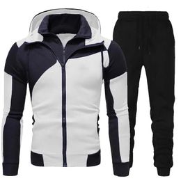 Men Tracksuits Set Spring Autumn Long Sleeve Hoodie Zipper Jogging Trouser Patchwork Fitness Run Suit Casual Clothing Sportswear 240219