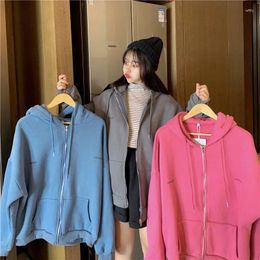 Women's Hoodies Korean Fashion Young Style Streetwear Cute Oversized Zip Up Women Girls Kawaii Big Loose Casual Sweatshirt Drop