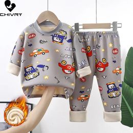 Autumn Winter Kids Thicken Warm Pyjamas Baby Boys Girls Cartoon Long Sleeve Pyjamas Toddler Sleepwear Clothing Sets 240304