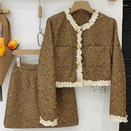 Work Dresses Elegant Autumn Short Mini Bodycon Suit Skirt Single-breasted Coat 2 Pieces Suits Business Tweed Women Set