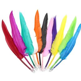 Party Favor 1000Pcs Retro Style Feather Quill Plastic Ballpoint Pen For Office Student Home Decor Random Color Drop Delivery Garden Dh5Nq