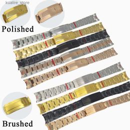 Watch Bands 20mm Strap Glide Lock Clasp Stainless Steel Silver Rose Gold Black Fit es Case Accessories Parts L240307