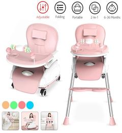 2In1 Adjustable Tray Foldable Portable Kids Baby High Chair Portable Multifunctional Eating Chair With Seat Wheels 636 Months L7467667823