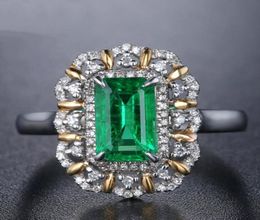 Square Green Emerald gemstones diamond Rings for women 18k white gold silver Colour argent bague luxury Jewellery bijoux gifts6363354