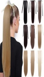 Synthetic Wigs MERISI Long Straight Ponytail Natural Drawstring Ribbon Fake Hair Blonde Pony Tail Clip In Women Hairpieces7776530