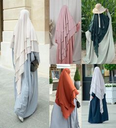 Ethnic Clothing Ramadan Eid Prayer Garment 3 Layers Long Khimar Islam Women Hijab Sleeveless Tops Abaya Jilbab Muslim Arabic Abaya9067137