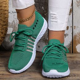 Lightweight Breathable Running Shoes for Women Non Knitted Green Sneakers Woman Soft Sole Slip on Casual Flats Plus Size 43