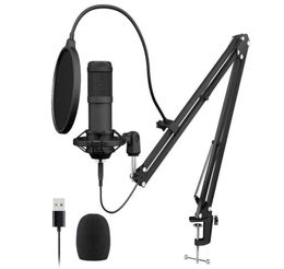 USB Streaming Podcast PC Microphone 192KHZ24Bit Studio Cardioid Condenser Mic Kit with sound card Boom Arm Shock Mount YouTuber K8011715