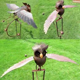 Decorative Objects Figurines New Iron Art Owl Eagle Outdoor Courtyard Decoration Garden Craft Decoration T240306