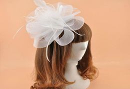 Bridal Hats European and American Headdress Wedding Party Performances Bows Feather Head Flower Hair Band White6535060