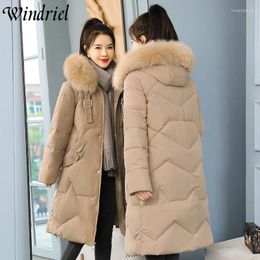 Women's Trench Coats Plus Size 5XL Winter Parkas Women Large Fur Thicken Warm Long Jackes Female Cotton Padded Clothing Outwear Hooded