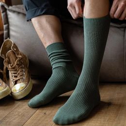 Men's Socks CHAOZHU Japanese Korea Casual Long Loose Men Double Needles Cotton Knitting Business Daily Basic Solid Colours Sox For