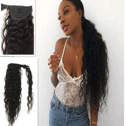 Long Brazilian curly drawstring ponytail hairpiece afro puff human hair pony tail wrap clip in human hair extensions 160g3949098