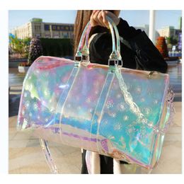 Designer luxury bags High Quality Light Weight Custom Embossed Pvc Holographic Women White Jewellery Weekender Overnight Travel Pouch Sports Duffel Bag