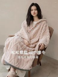 Women's Sleepwear Coral Velvet Nightgown 2024 Winter Loose Japanese Thickened Cloak Shawl Extended Pyjama Bathrobe Coat
