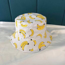 Banana Lemon Printed Double-sided Bucket Hat Women Men Summer Cotton Fashion Panama Cap Sun Girls Fishing Black Fisherman's H236v