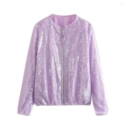 Women's Jackets CHIC Ins Europe American Bling Sequined Women Jacket Hiphop Girls Baseball Bomber Coat Zipper Top Street Outerwear Female