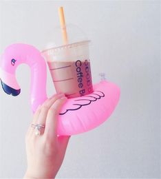 INS PVC Inflatable Flamingo Drinks Cup Holder Pool cartoon Floats Floating Drink cup stand ring Bar Coasters Children bath toy swi6989768