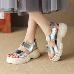 Sandals ENMAYER 2024 Cow Leather Women Platform Summer Shoes Gold Silver Fashion Casual Ladies