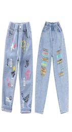 Çocuk kız kotu çiçek karikatür uzun pantolon bahar sonbahar grafiti boyama baskısı delilik ile rahat pantolon jyf 220222331m5184309