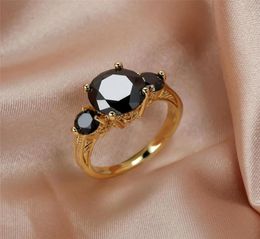 Wedding Rings Punk Male Female Black Crystal Stone Jewelry Dainty Gold Color For Women Men Vintage Round Engagement Thin Ring3420902