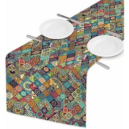 Table Cloth Moroccan Mandala Floral Linen Runners Kitchen Decor Washable For Dining Party Decorations