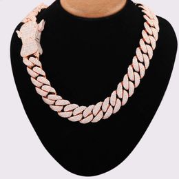 Ожерелье с кубинскими звеньями в стиле хип-хоп, муассанитовое паве, цепочка из розового золота с уникальной застежкой в виде коровьей головы сзади