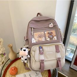 School Bags Preppy Style Large Capacity Students Casual Canvas Female Backpack Patchwork Women Knapsack With Card Badge