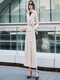 Women039s Trench Coats Autumn Long Women Double Breasted With Belt Elegant Slim Solid Beige Coat Ladies Loose Outwear Windbreak4215911