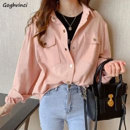 Shirt Blouses Shirts Women Spring Pockets Long Sleeve Fashion Solid Korean Style Loose Students Chic Womens Vintage Street Elegant New