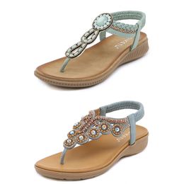 Bohemian Sandals Women Slippers Wedge Gladiator Sandal Womens Elastic Beach Shoes String Bead Color8 GAI a111