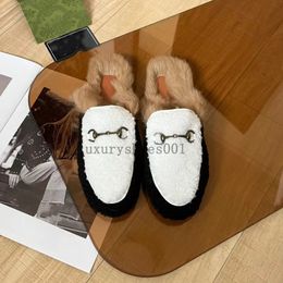 Designer Mules Leather denim fur Slipper Round Toe Loafer Backless Genuine Leather Suede Woman Man White Black Metal Buckle Women's Flat Slippers 35-44 11