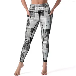 Active Pants Spaper Collage Leggings Pockets Jackie Kennedy Custom Yoga High Waist Fitness Legging Funny Quick-Dry Sport