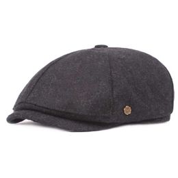 Autumn Winter Wool Felt Newsboy Caps Men Beret Old Man Retro Octagonal Cap Art Youth Casquette Male Trilby266R